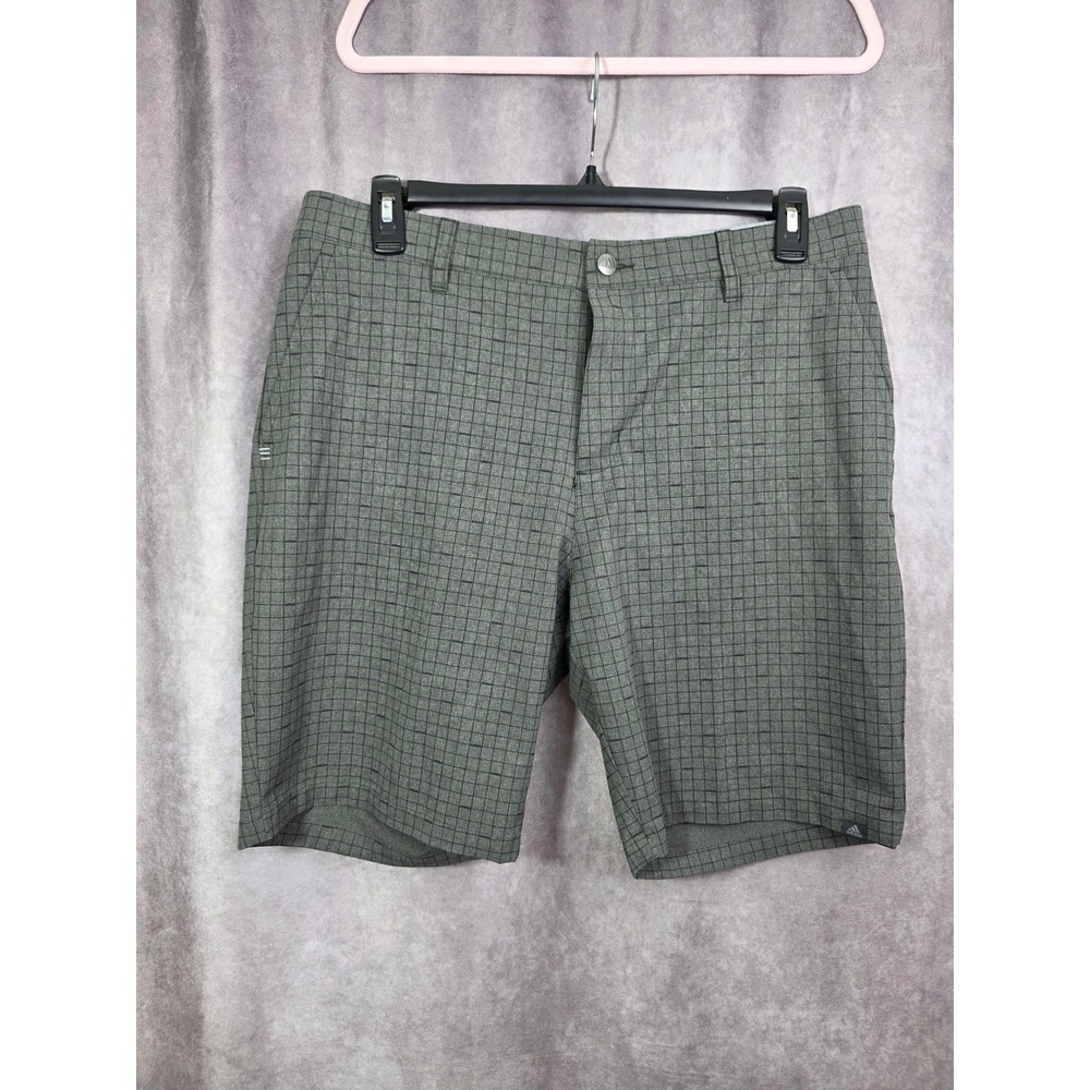 Adidas Golf Mens Grey Grid Pattern Performance Shorts Stretch Waistband